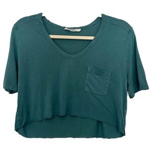 T by Alexander Wang Women’s Teal V-Neck Cropped Pocket Tee Top  Sz‎ S